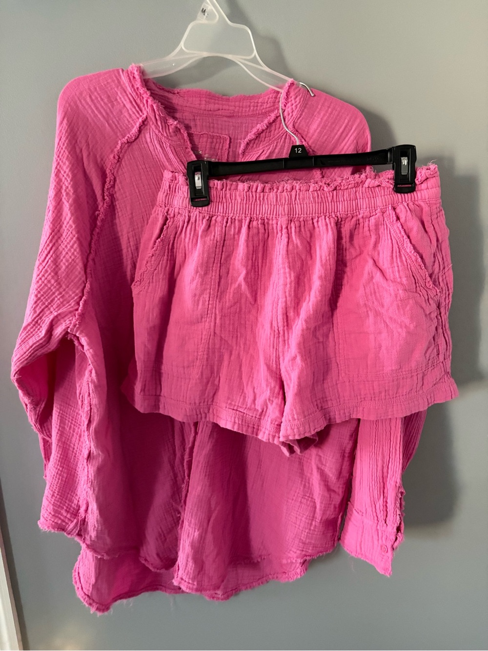 aerie Hot Pink Gauze Top & Shorts Set